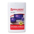 Чистящие салфетки для ноутбуков и оптических поверхностей BRAUBERG, компактная туба 100 шт., влажные, 512810